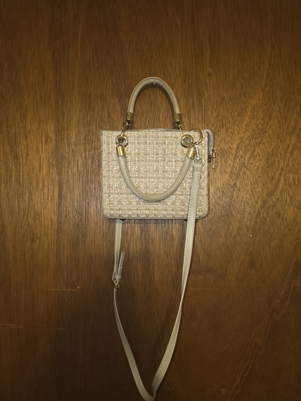 Cream Tweed Top-Handle Crossbody Bag